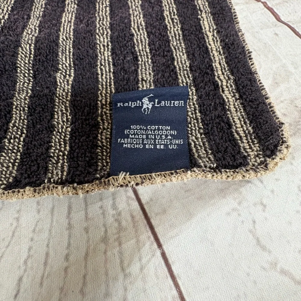 Vintage Ralph Lauren Hand Towel Wash Cloth Brown Black Stripe 100% Cotton